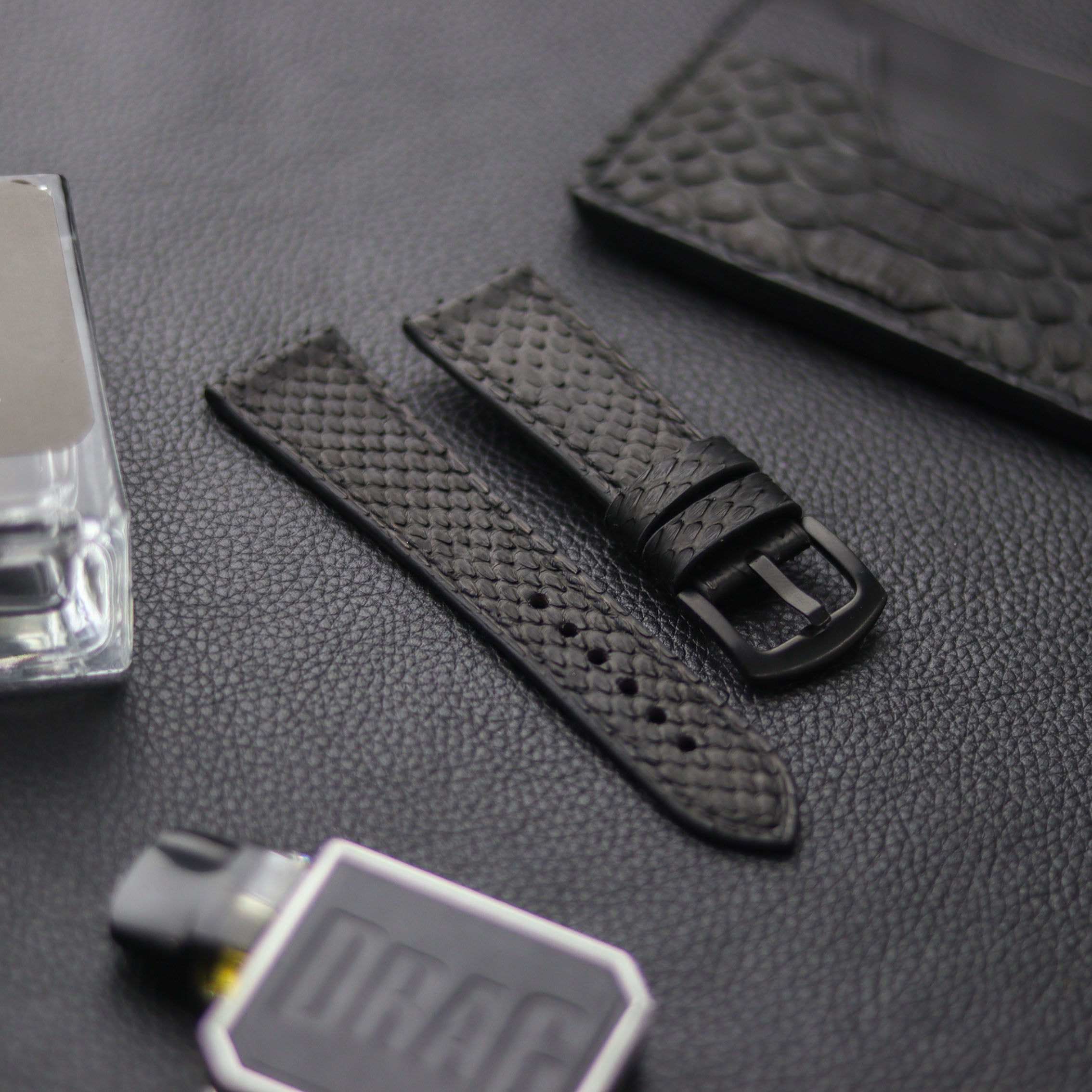 PYTHON SKIN WATCH STRAPS - RAVEN BLACK